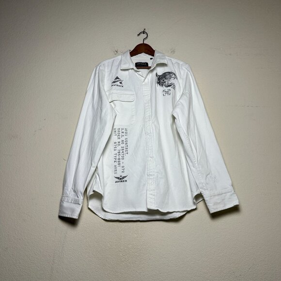 Avirex White Men XL Button Up Short Sleeve Shirt Military Tailored Indie Tiger - Picture 1 of 13